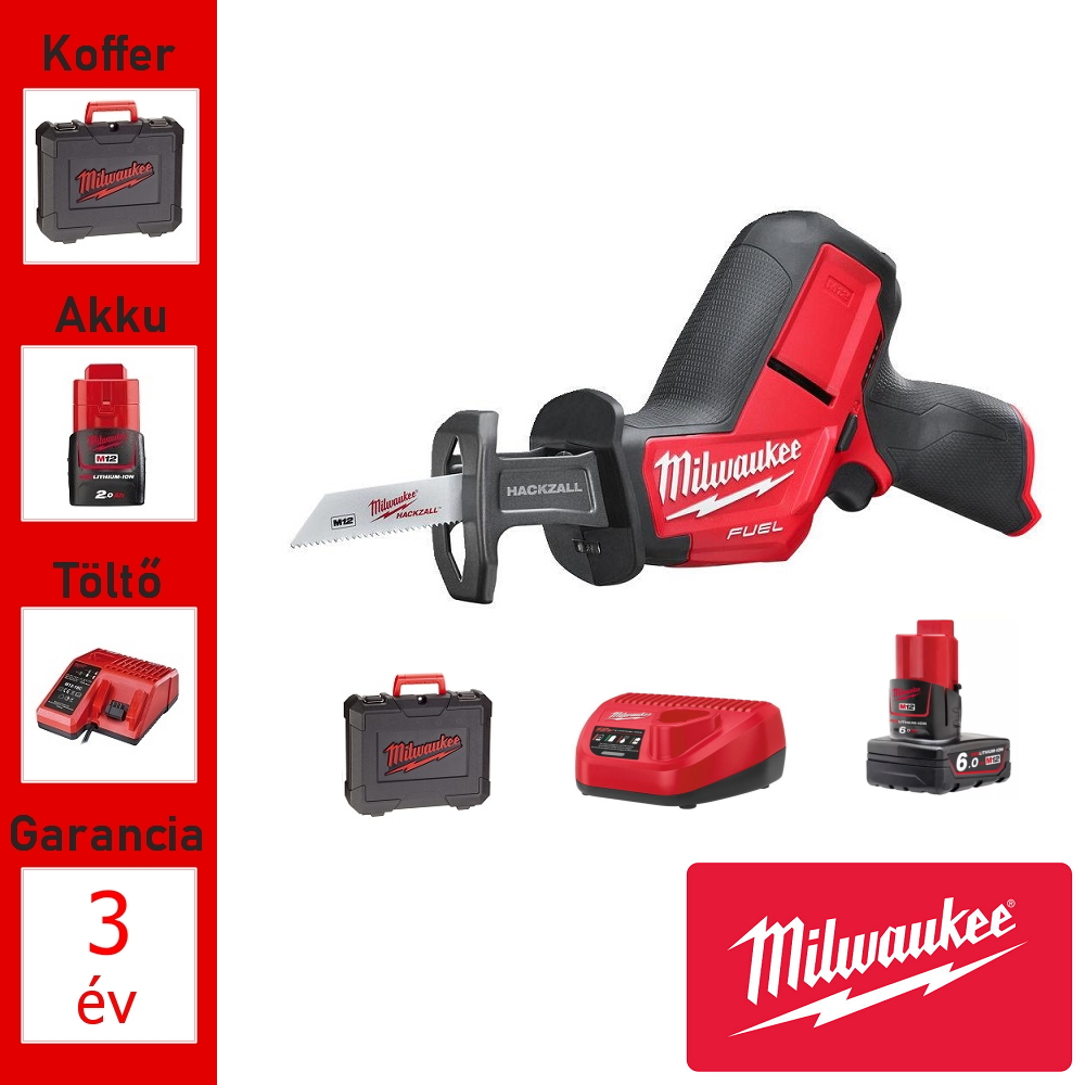 Milwaukee 12V akkus kézifűrész + 2db 6Ah akku, töltő, koffer